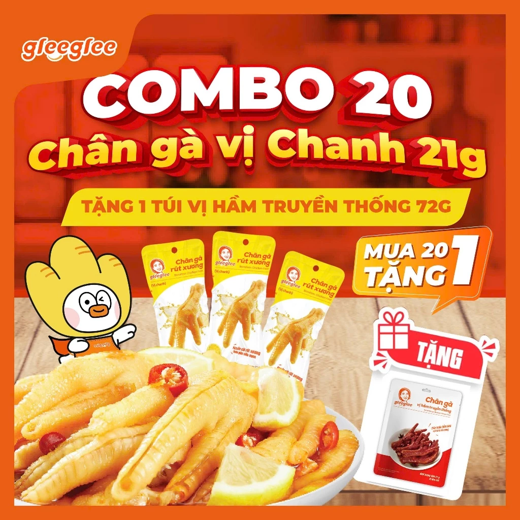 Combo Chân Gà Rút Xương Vị Chanh 21g Gleeglee, Giòn Sần Sật, Chua Thanh Mát, Cay Thơm Đậm Đà