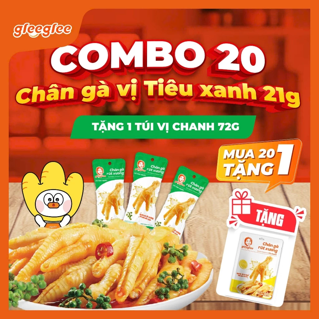 Combo Chân Gà Rút Xương Vị Tiêu Xanh Gleeglee 21g, Thơm Dịu Khó Cưỡng, Cay Tê Đặc Trưng, Chắc Thịt