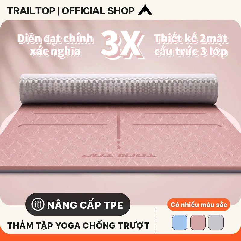 【COD】Trailtop Thảm Yoga Màu Sắc Tùy Chọn Tập Gym Định Tuyến 2 Lớp 6 - 8mm Cao Cấp Gấp Gọn Du Lịch