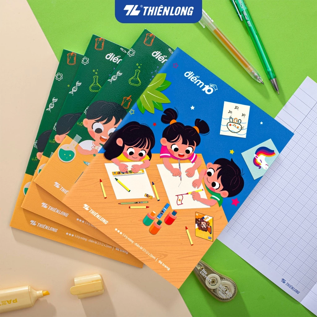 [Combo 5 cuốn] Tập học sinh 96 trang Điểm 10 TP-NB074 5 ô ly vuông 80gsm (hình ngẫu nhiên)