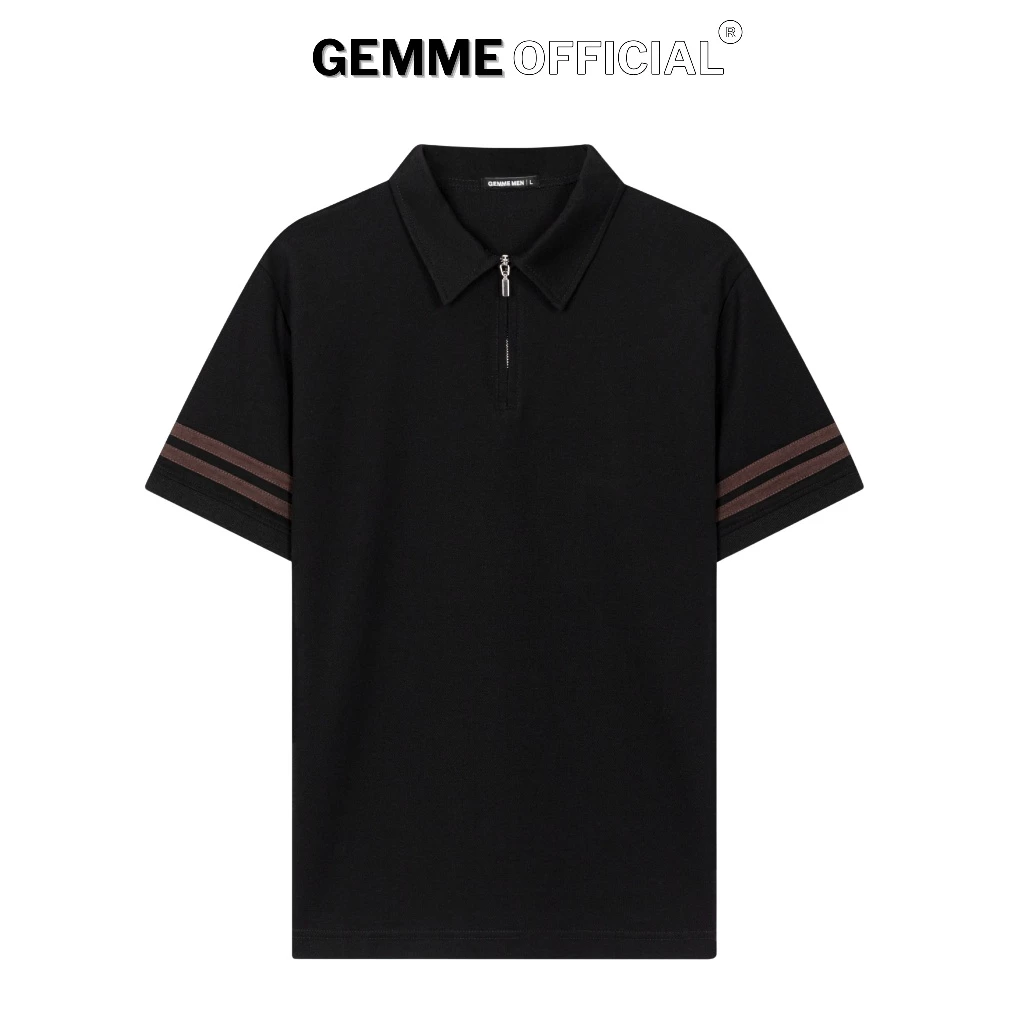 Áo thun polo nam cotton khóa kéo tay viền sọc GEMME MEN big size 55–150kg thể thao, cá tính