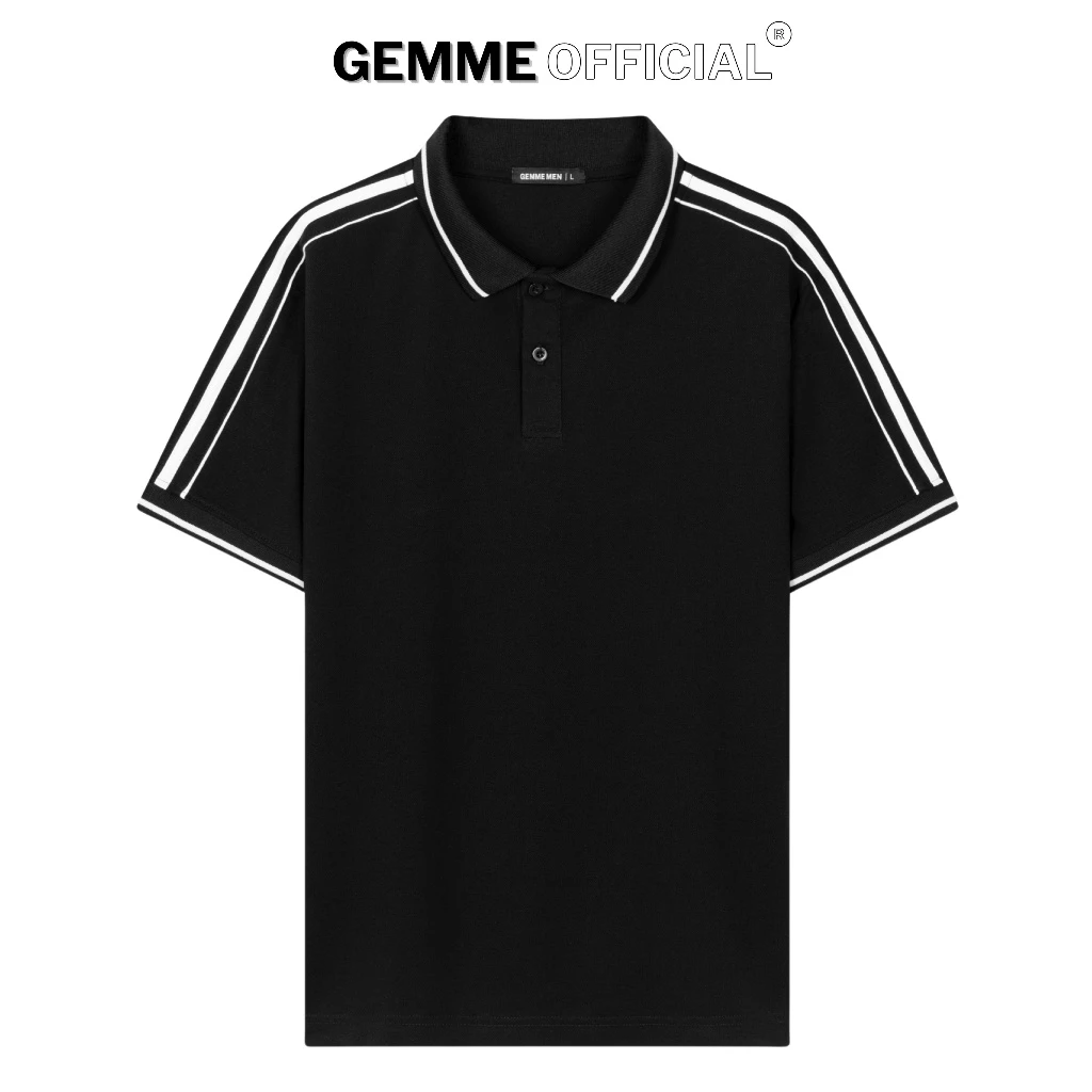 Áo thun polo nam cotton viền vai trắng GEMME MEN big size Cotton Cà Phê, 55–150kg thể thao, thoáng mát