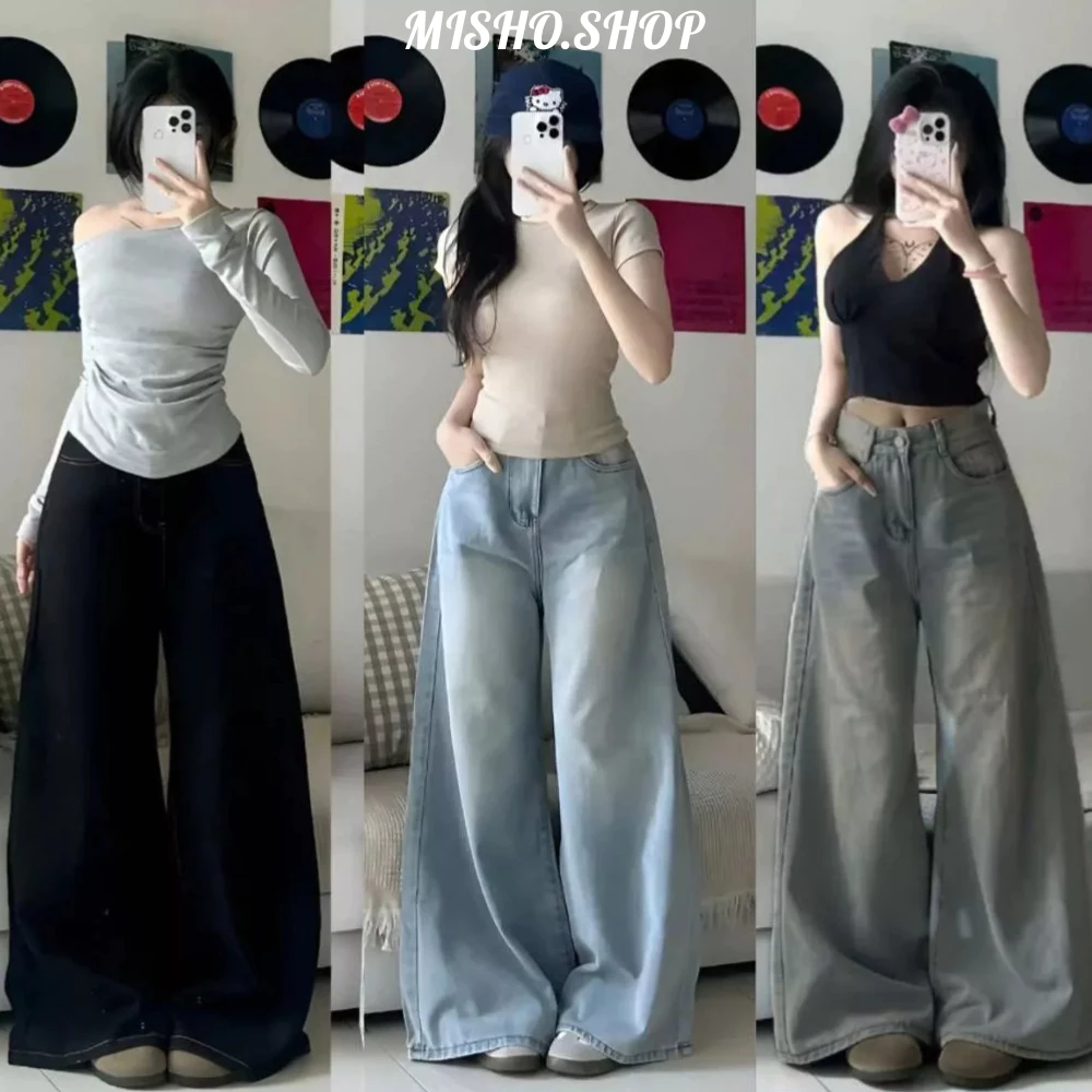 Quần Jean Nữ ống SIÊU RỘNG cạp cao MIAA Phong Cách Hàn Quốc TÔN DÁNG chất bò mềm denim đầy đủ size - Misho Shop