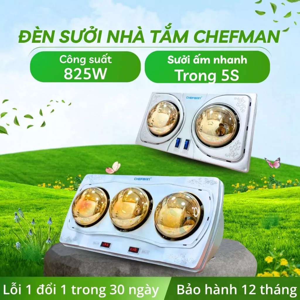 Đèn sưởi nhà tắm Chefman cao cấp 2 bóng, 3 bóng sưởi ấm cực nhanh chất liệu nhựa chống cháy cực bền