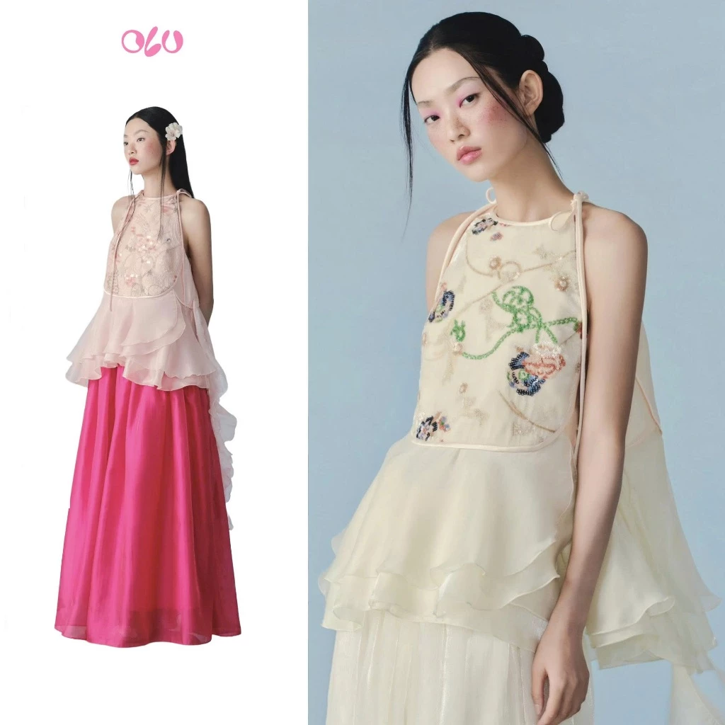 Áo yếm OLV phối bèo đính kết thủ công Nguyệt Cát và Uyển Dao phù hợp dịp lễ Tết (Không kèm chân váy)