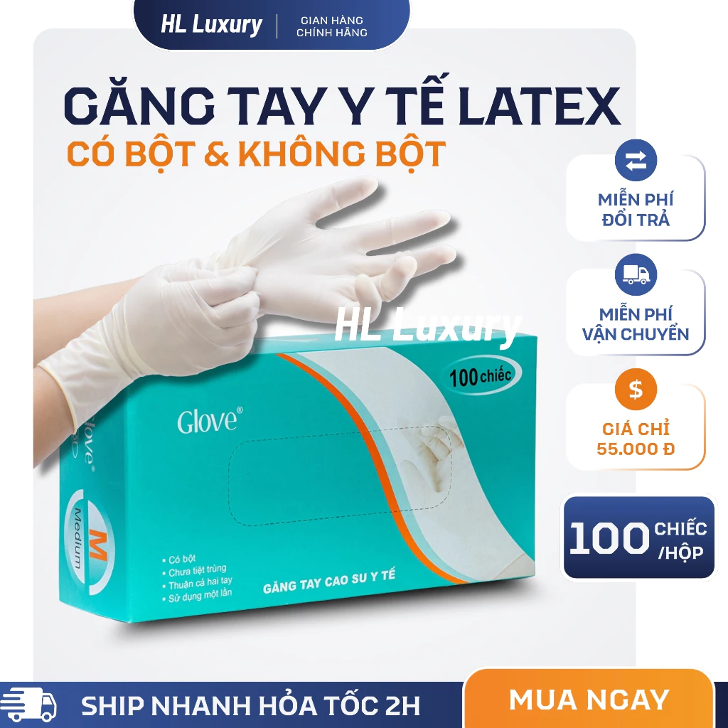 [Hộp 100 chiếc ] Găng Tay Y Tế Cao Su Có Bột Không Bột  | Đạt Tiêu Chuẩn An Toàn