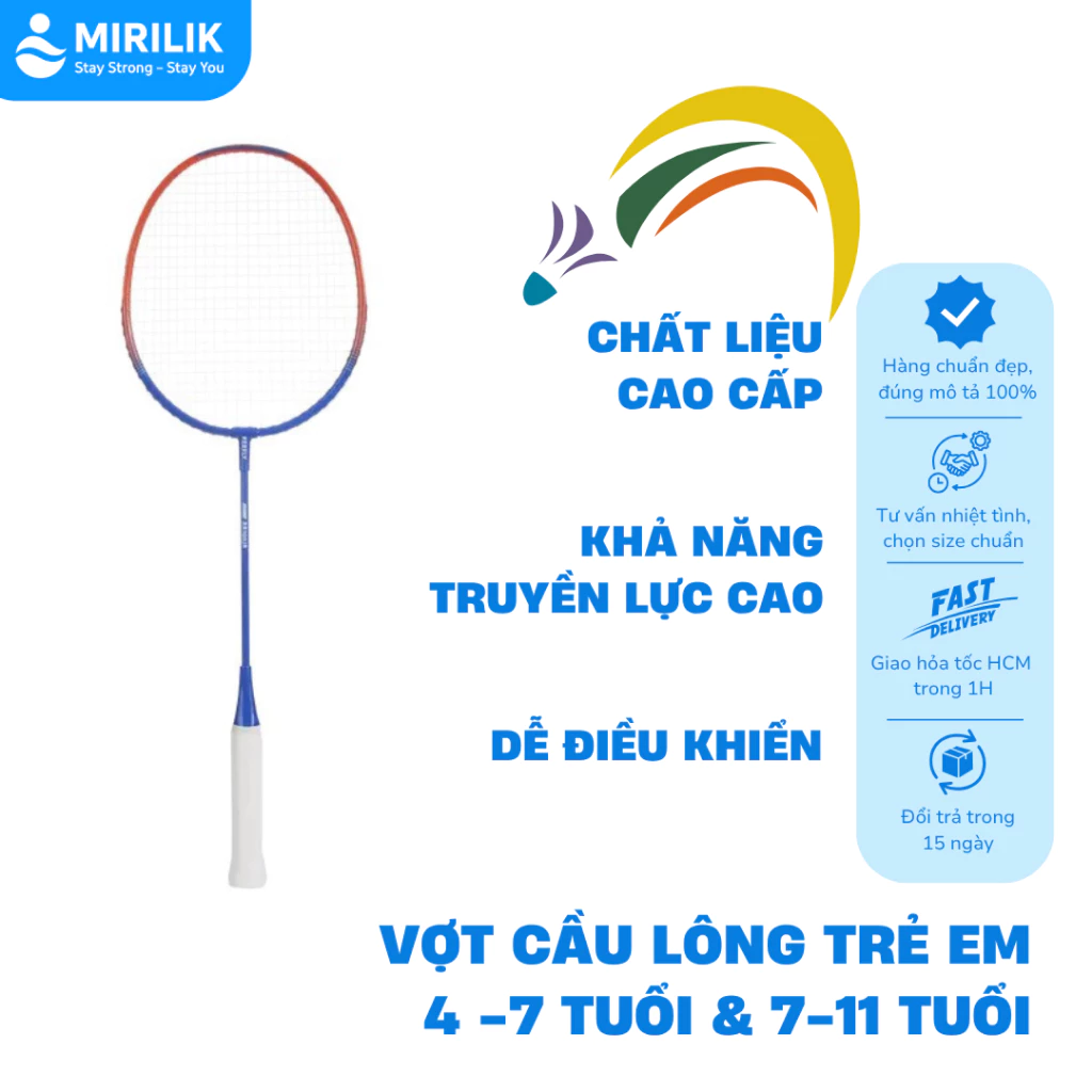 Vợt cầu lông cán thép cho trẻ em 4 - 7 tuổi 7 -11 Tuổi Người Lớn hiệu PERFLY BR100 - Xanh Mirilik