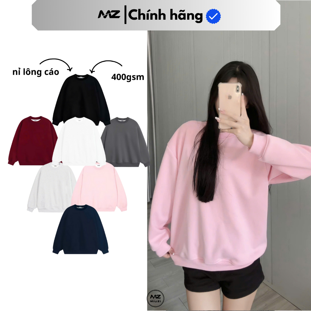 Áo sweater nỉ lông cáo mềm mịn 400gsm trơn basic form unisex phù hợp đông xuân…