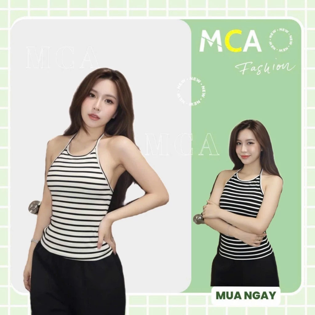 [Video Sp Thực Tế] Áo Yếm Nữ Dáng Ôm MCA Kiểu Kẻ Sọc Cá Tính A51481