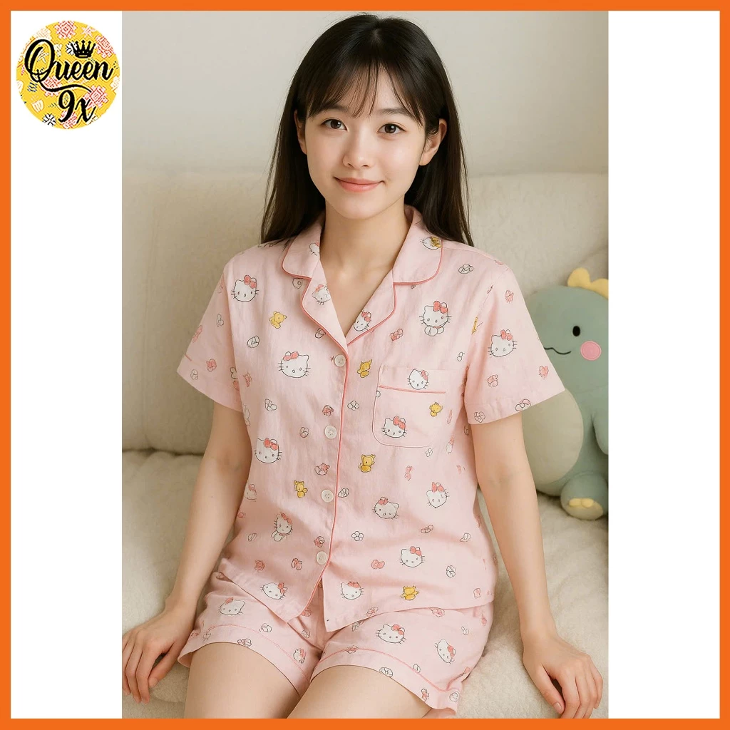 Bộ Pijama bộ ngủ nữ kity và gấu vàng xinh xắn