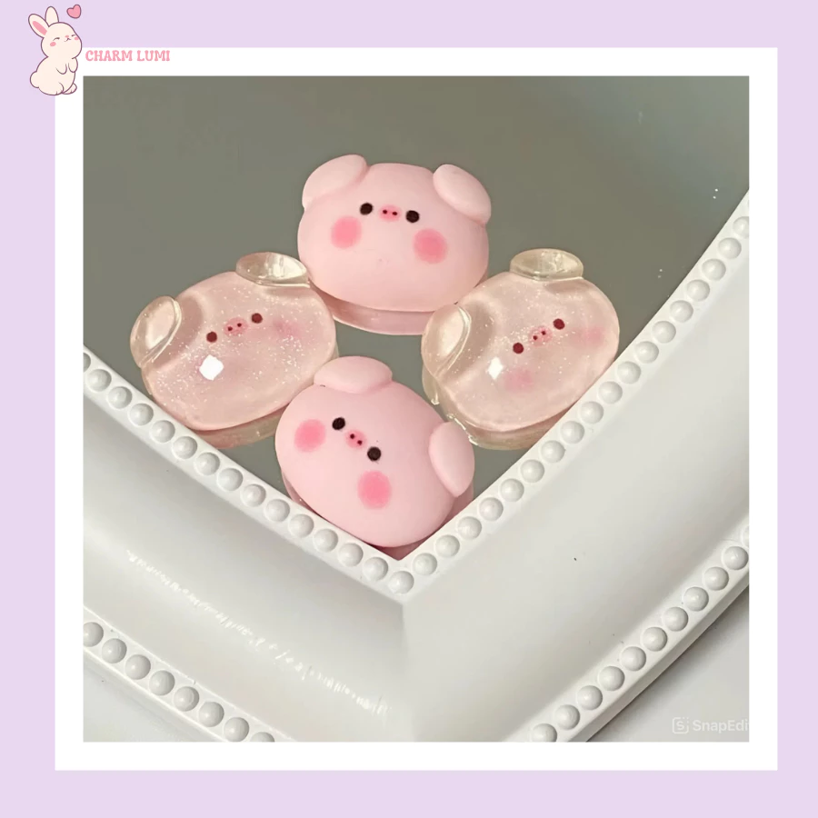 Charm Heo Má Hồng Đục Trong Đáng Yêu – Phụ Kiện Decor DIY, Trang Trí Tiểu Cảnh, Ốp Lưng, Hộp Bút, Slime,...
