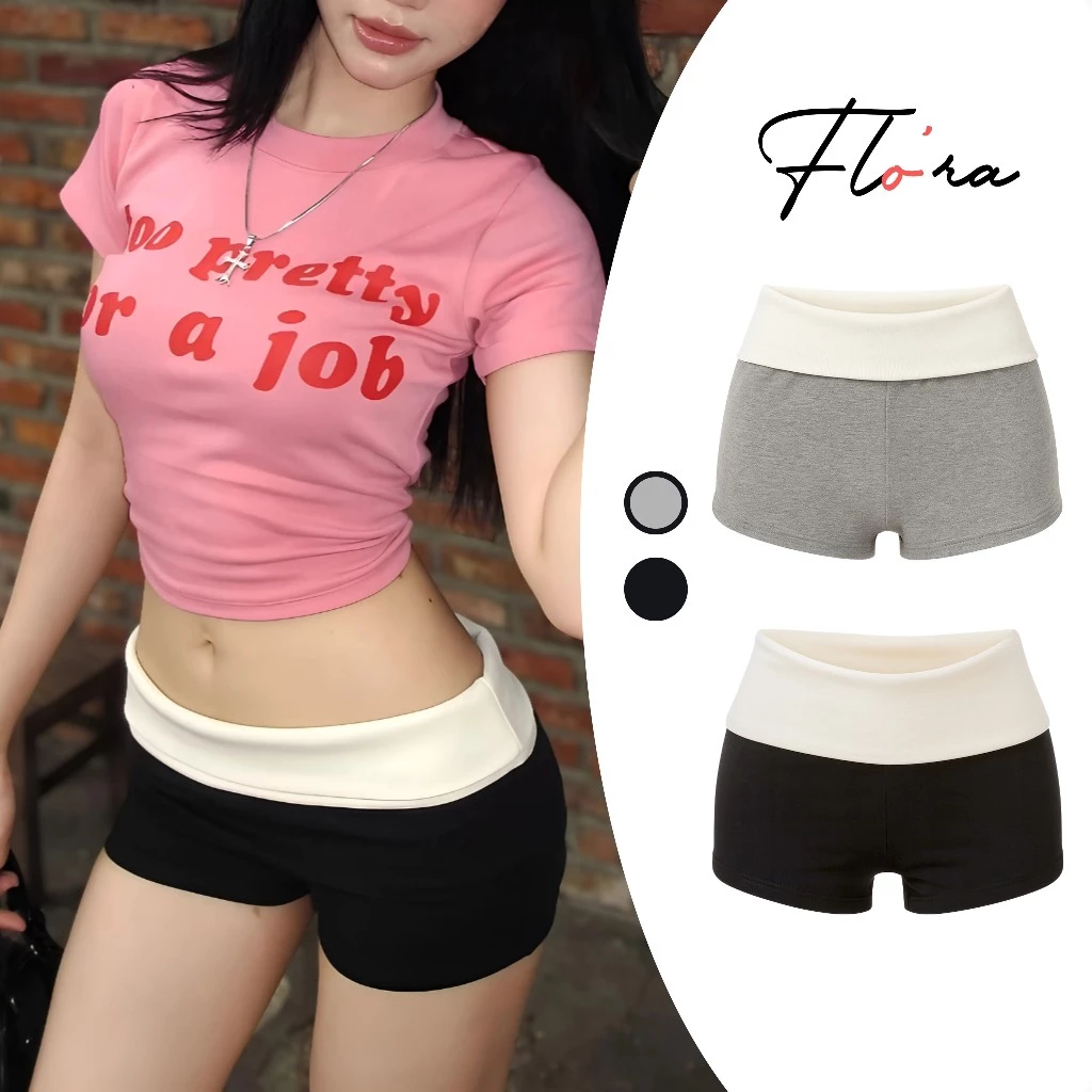 Quần SHORT CẠP TRỄ KIỂU GẬP EO Chất Gân QU04, Quần Đùi Nữ Dáng Ôm Lật Lưng Flo'ra