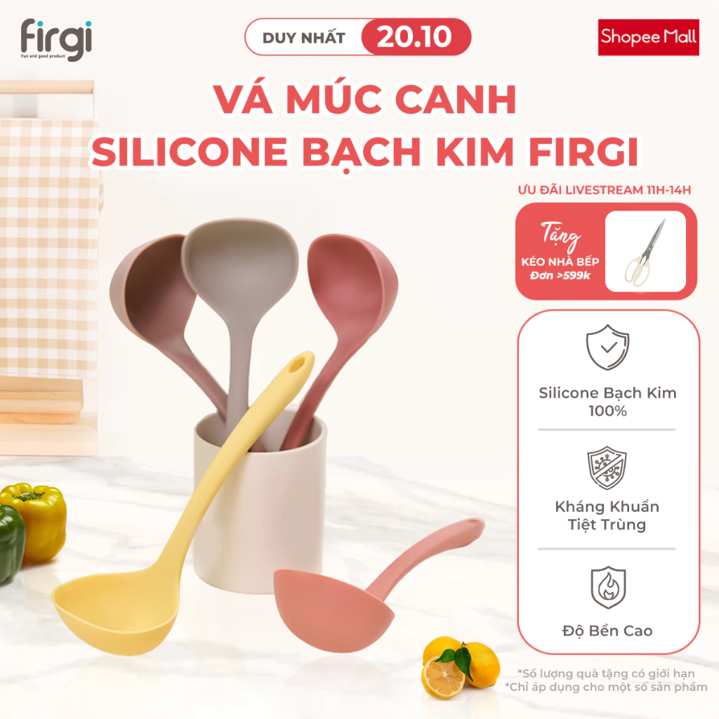 Vá Múc Canh Platinum Silicone Firgi Hàn Quốc Chịu Nhiệt Cao, Muôi Múc Canh, Súp, Đồ Ăn Dặm Cho Bé