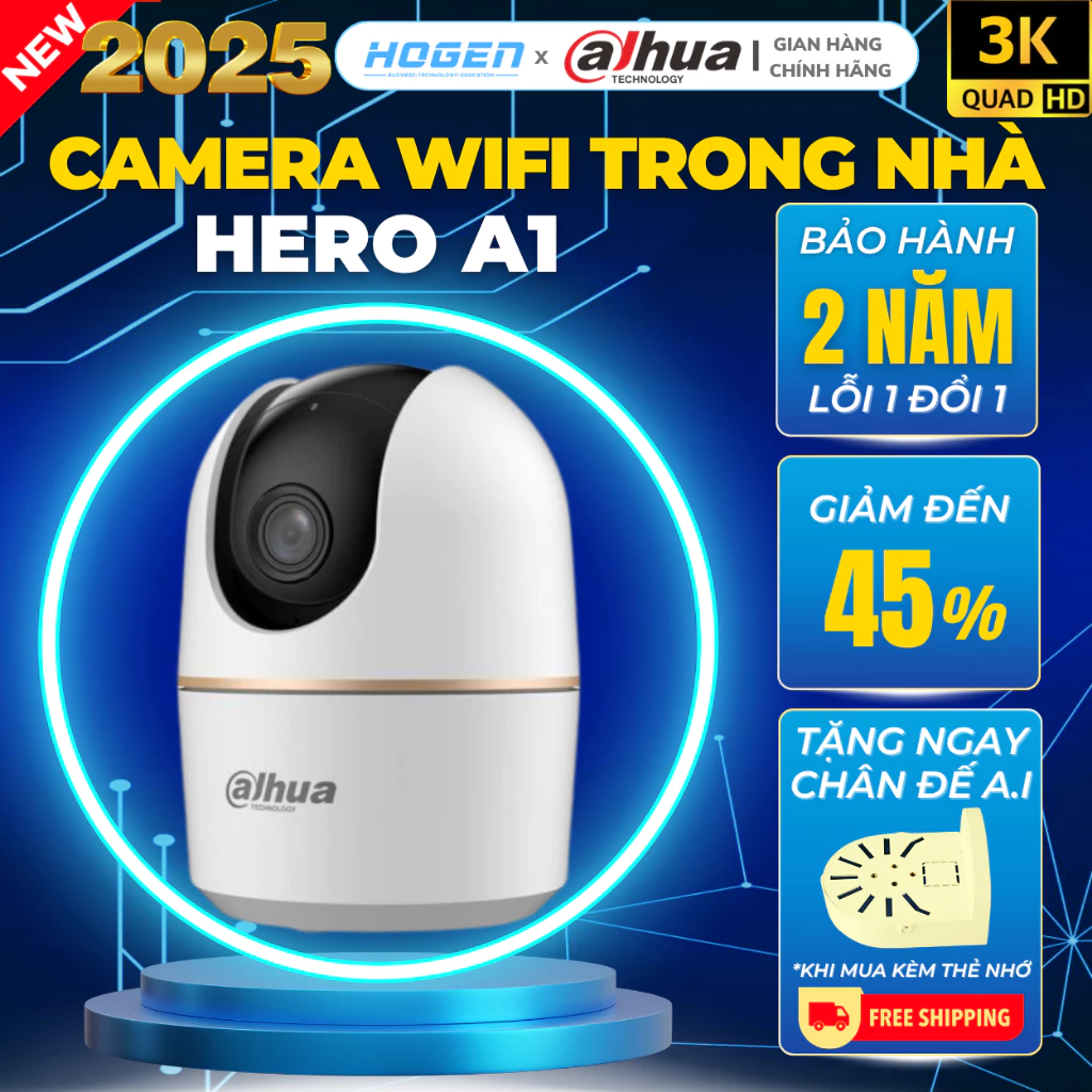 Camera IP Wifi Dahua Trong Nhà Hero A1 H3AE/H5AE, Quay 360, Đàm Thoại 2 Chiều, Hồng Ngoại Ban Đêm