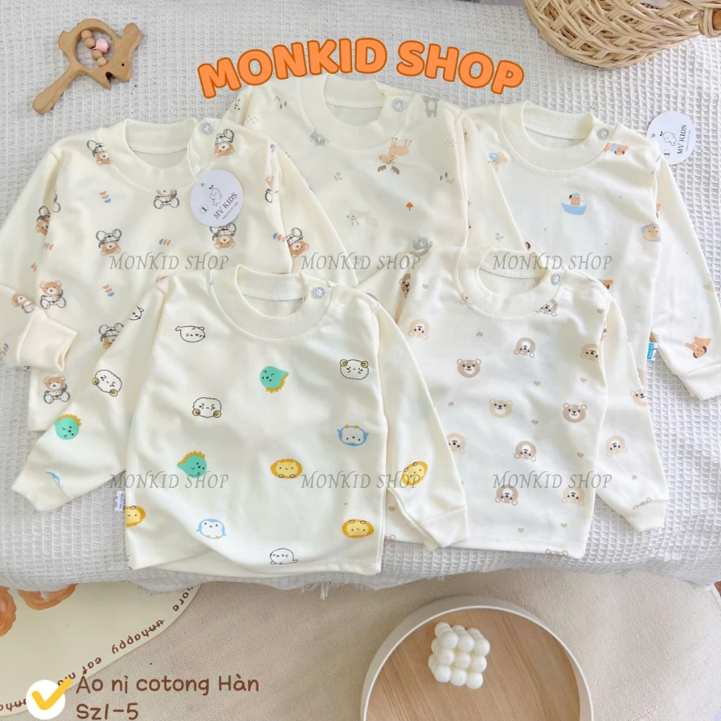 [ÁO NỈ CV] Combo 3/5 Áo Dài Tay Thu Đông Chất Liệu Nỉ Cotton, Bảng Màu Kem Hàn Cho Bé Size 3-13kg
