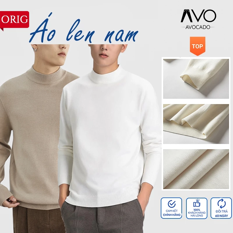 Áo Len Nam Nữ dài tay cổ lọ 3 phân 350gsm Lông Cừu Avocado mùa Thu Đông co giãn tốt không xù