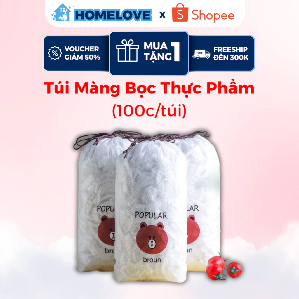 Màng Bọc Thực Phẩm Co Giãn Siêu Dai Túi Bọc Thực Phẩm Có Chun Hình Gấu Set 100/200/300 Chiếc Tiện Lợi