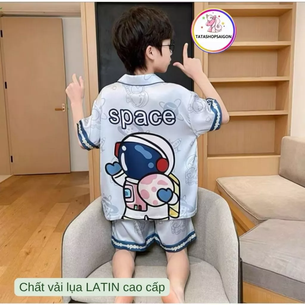 11 đến 50kg Bộ pijama đùi cộc tay bé trai bé gái lụa latin mềm mát 030