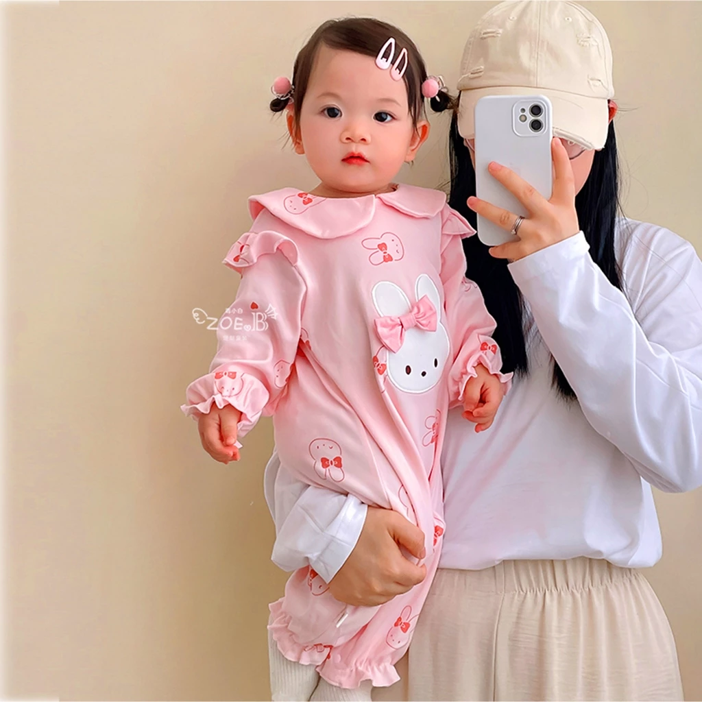 Body nỉ dài tay Bodysuit bé gái phong cách Hàn Quốc Áo liền quần dài tay cho bé gái sơ sinh Bộ quần áo trẻ em SLT199