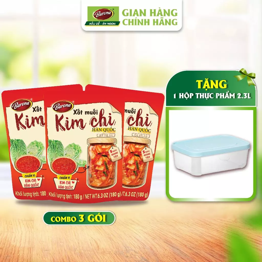 Bộ 3 gói xốt Gia vị làm Muối Kim Chi Barona [tặng 1 hộp nhựa cao cấp 2.3 lít]