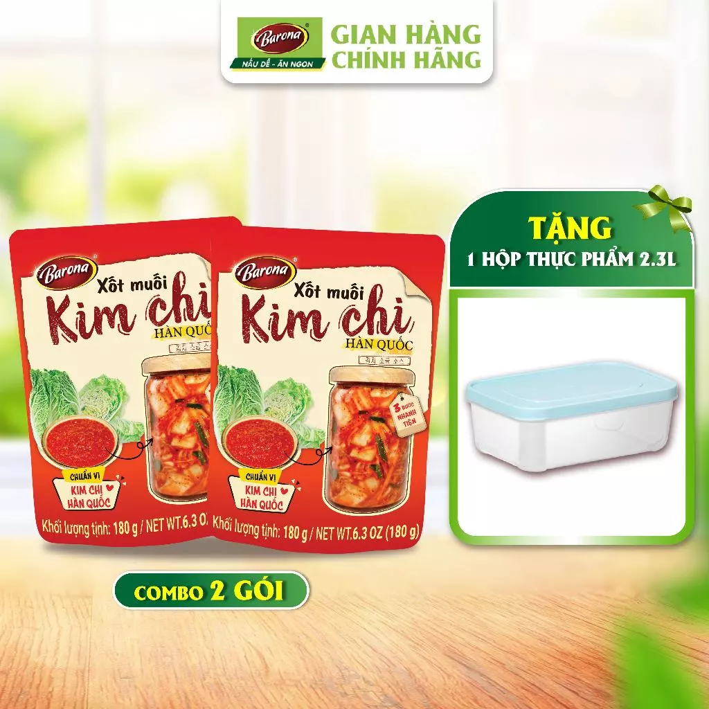 Bộ 2 gói xốt Gia vị làm Muối Kim Chi Barona [tặng 1 hộp nhựa cao cấp 2.3 lít]