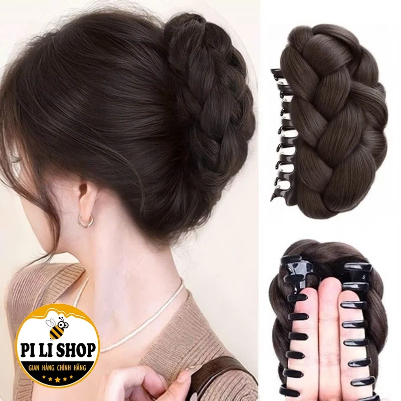 Kẹp Búi Tóc Giả Tết Tóc Tone Màu Tự Nhiên Sang Trọng, Tóc Giả Kẹp Đuôi Tóc Mềm Mượt Bóng Nhẹ