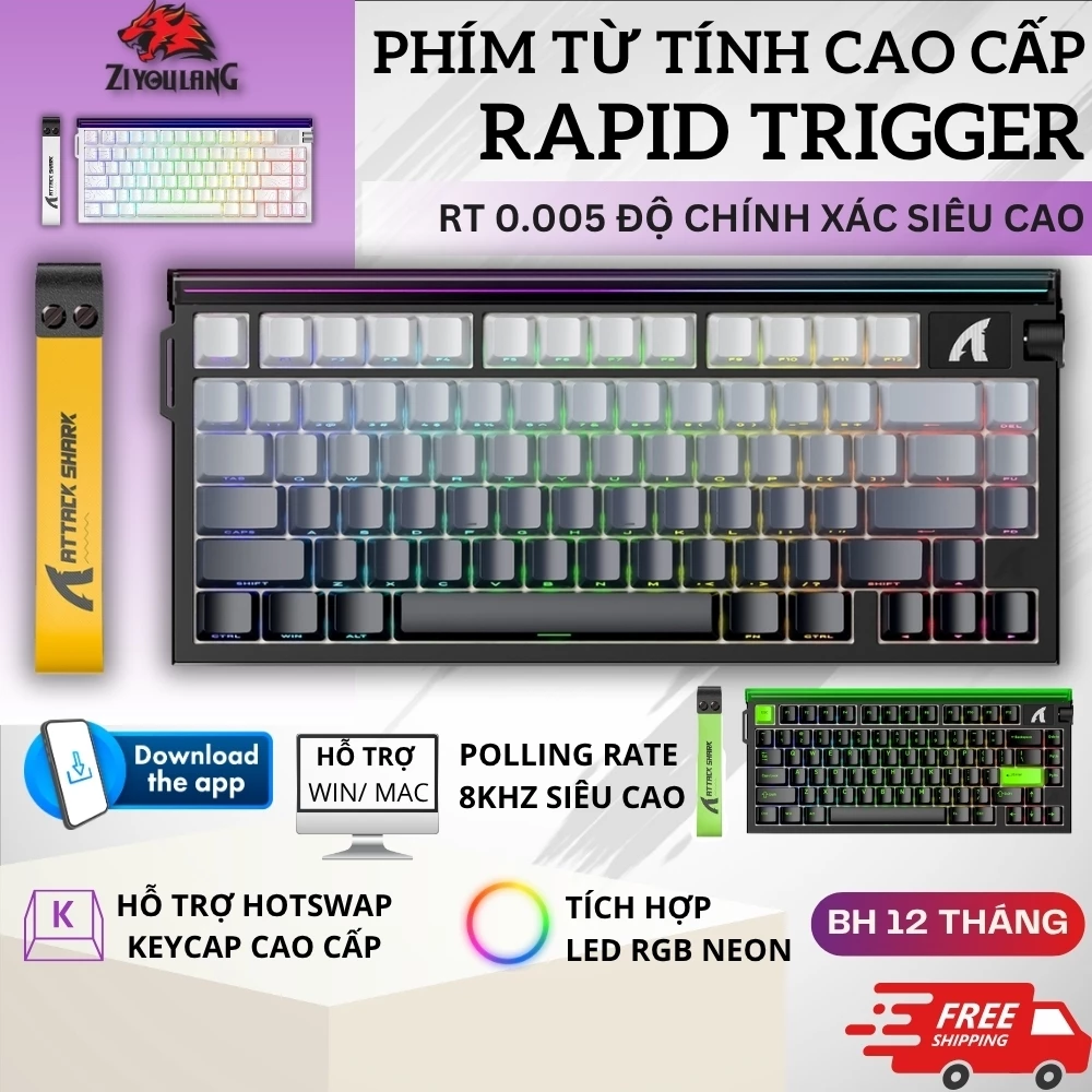 Bàn Phím Cơ Attack Shark R85HE - Trục Magnetic 0.005mm, Polling Rate 8KHz, RGB Neon, App Tùy Chỉnh