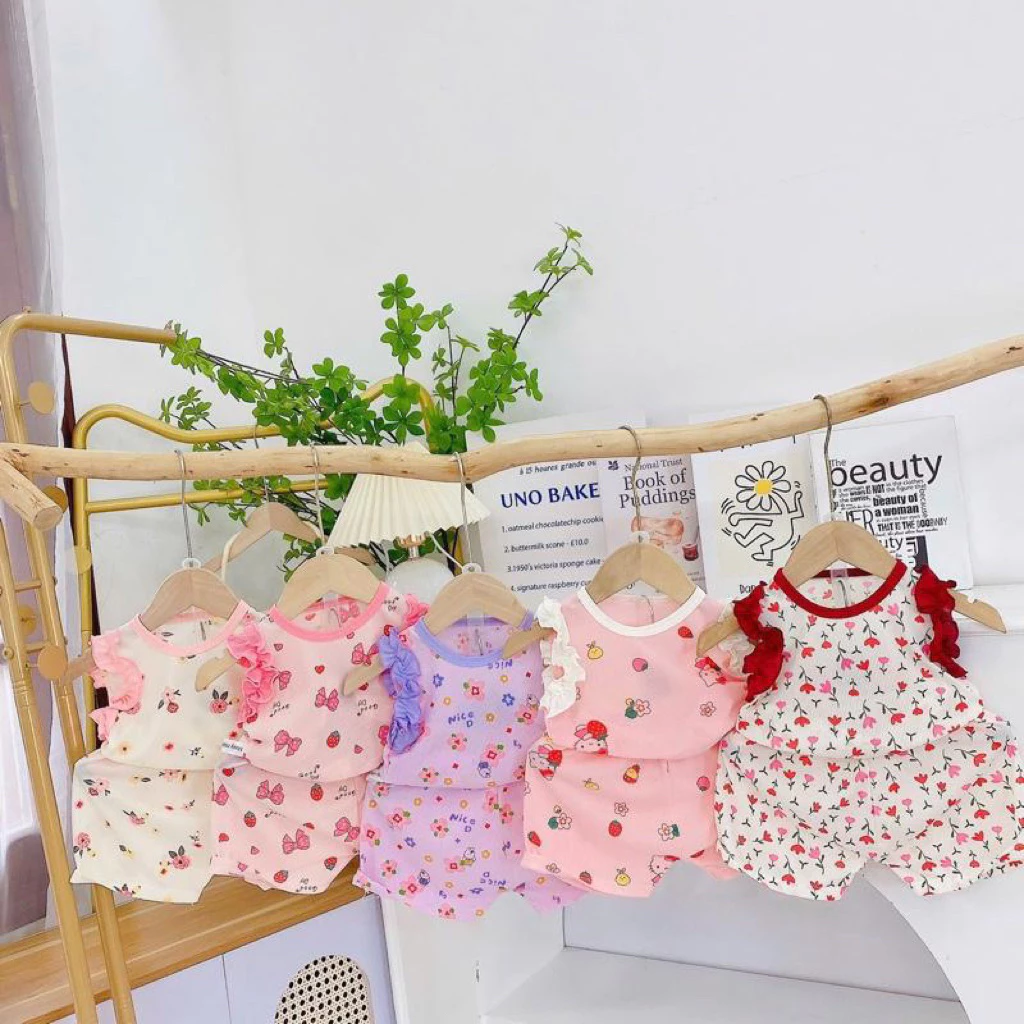 Combo 3 bộ - 5 bộ tăm bèo bé gái , bộ ba lỗ bé gái dễ thương 5-16kg  chất tăm lạnh