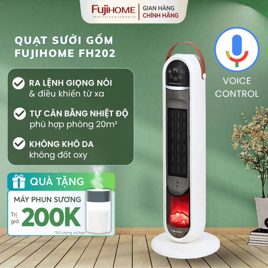 Quạt Sưởi Gốm Thông Minh FUJIHOME FH202 điều khiển giọng nói