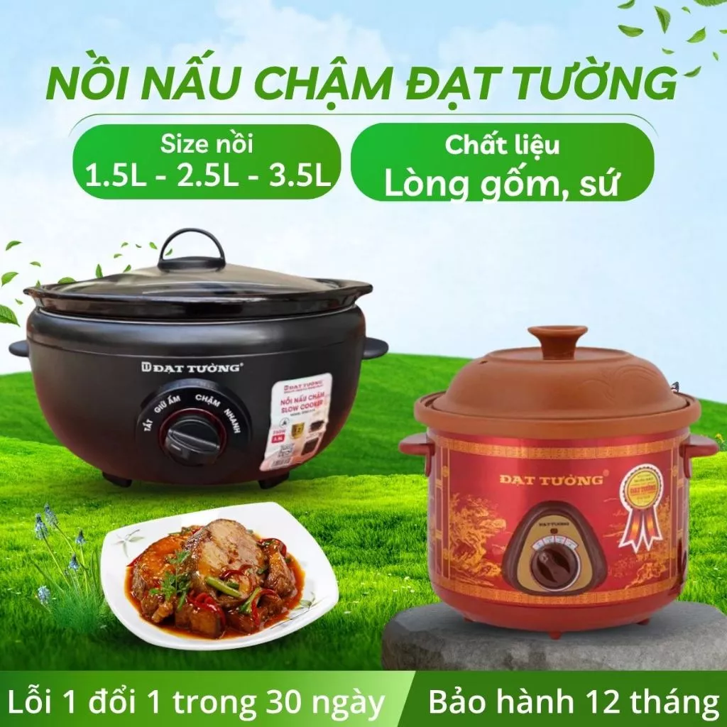 Nồi kho cá thịt Đạt Tường dung tích 1.5L, 2.5L&3.5L, nồi nấu cháo chậm đa năng, bảo hành 12 tháng