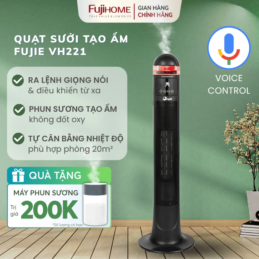 Máy sưởi gốm thông minh FUJIE VH221 sưởi ấm nhanh điều khiển giọng nói