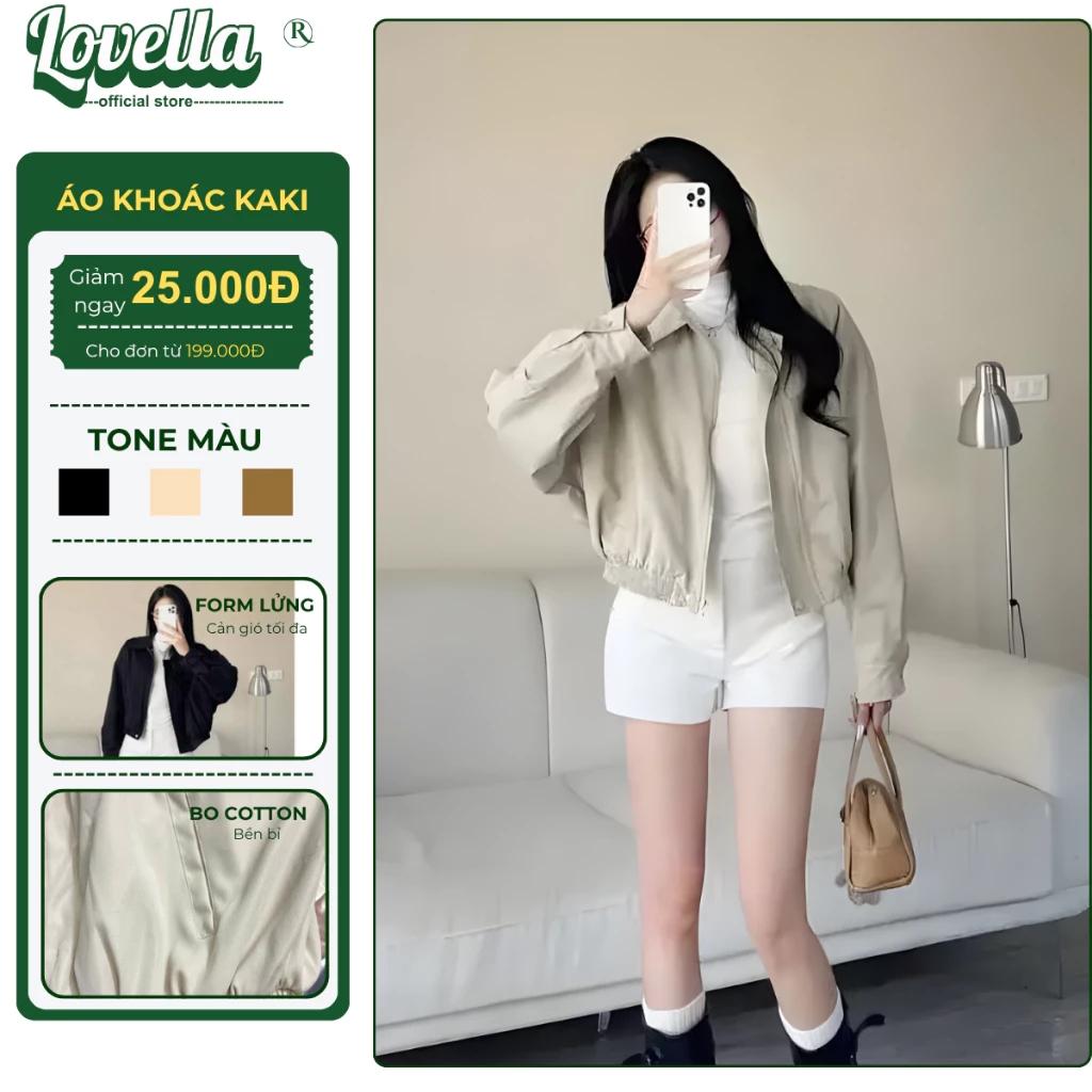 Áo Khoác Kaki Nữ 2 Lớp Cao Cấp Dáng Lửng Cổ Bẻ Cúc Kim Loại Chống Nắng Chắn Gió Phong Cách Hàn Quốc