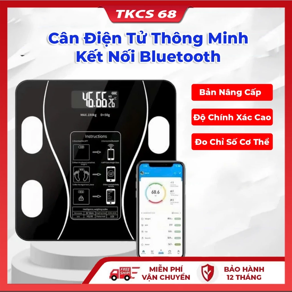 Cân Điện Tử Kết Nối Bluetooth  APP Điện Thoại Thông Minh Đo Chỉ Số Cơ Thể Độ Chính Xác Cao, Thiết Kế Tiện Dụng