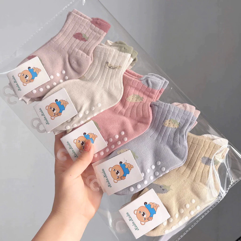 [Peinn] Set 5 Đôi Tất Sơ Sinh Chống Trượt Họa Tiết Hoa Quả Cotton Dành Cho Bé 0-3 Tuổi ss68 LILIRIA SSD68