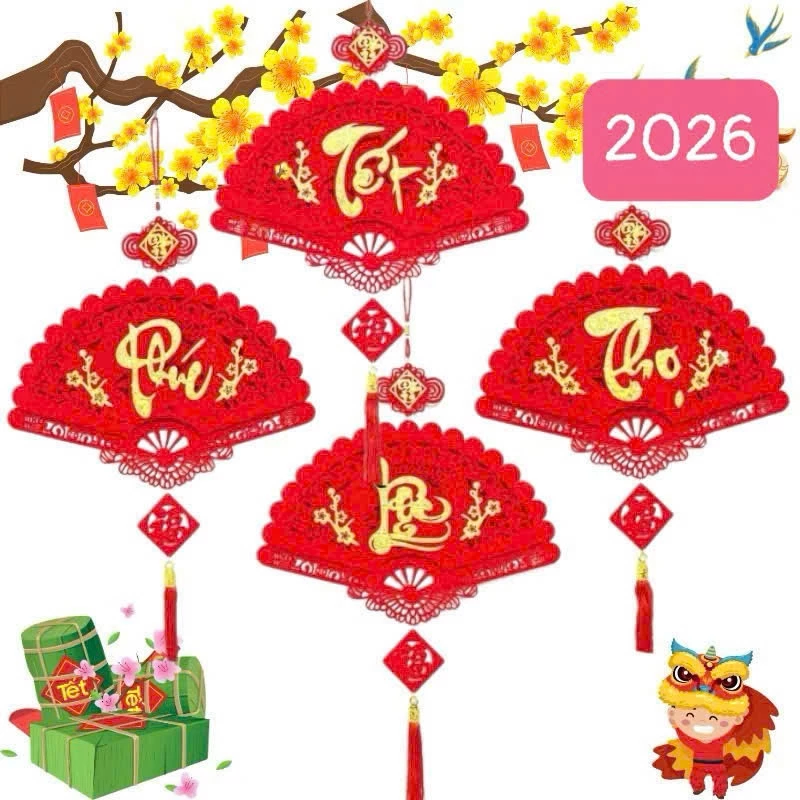 Dải Treo Cửa,khánh Quạt Nhung khắc chữ Tết-Phúc-Lộc-Thọ đón tết 2025.