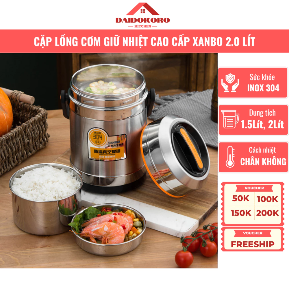 Cặp Lồng Đựng Cơm Trưa Cao Cấp Xanbo 03 Ngăn Chất Liệu Inox SUS304 Giữ Nhiệt Chân Không