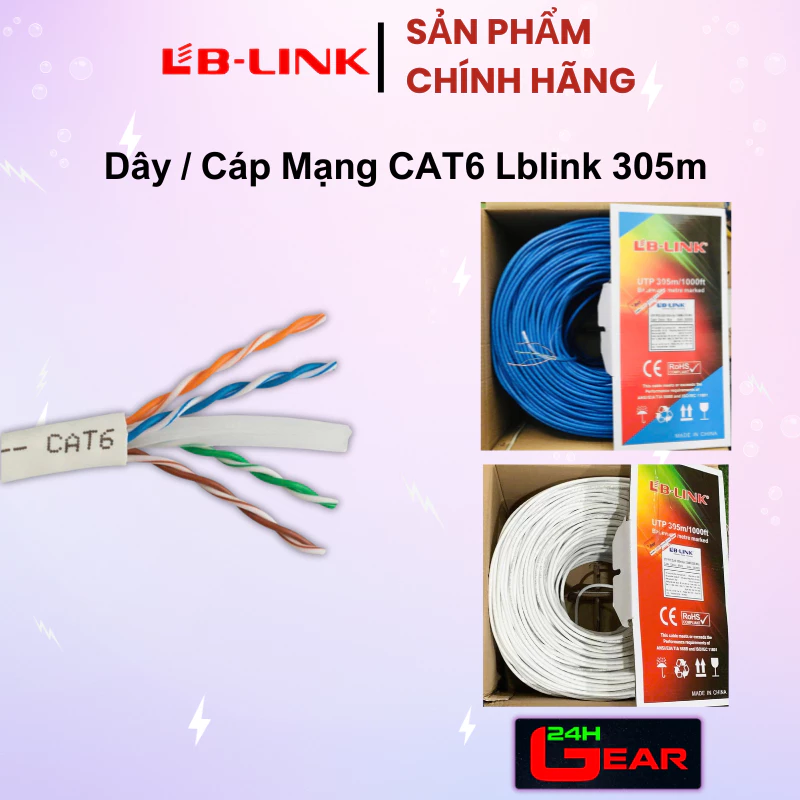 Thùng Dây / Cáp Mạng Cat 6 Lblink Dài 305M (Màu Xanh trắng) Chính Hãng