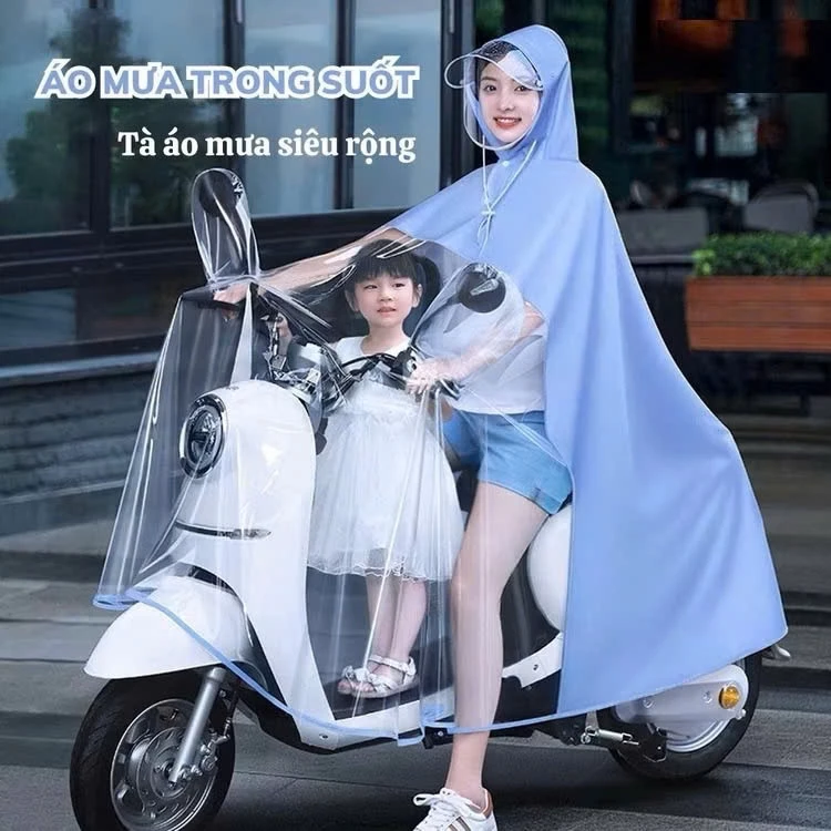 Áo mưa nửa trước trong suốt cho Mẹ và Bé, che phủ toàn thân chống thấm nước