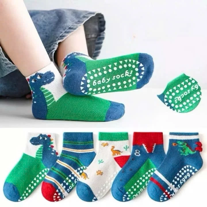 set 10 đôi tất chống trượt hình khủng long dễ thương mẫu mới