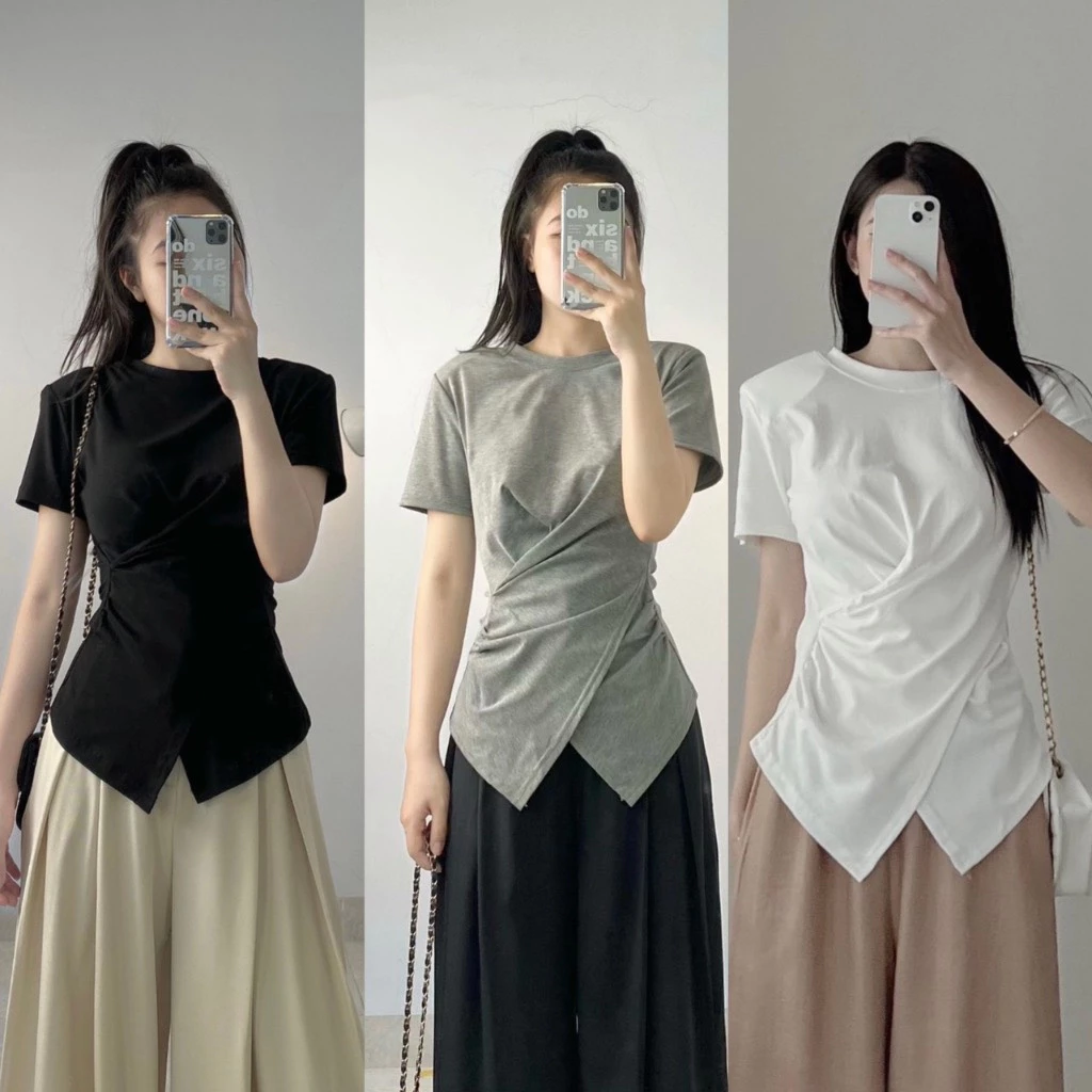 Áo Thun Cộc Tay Nữ Chất Cotton Cổ Tròn Kiểu Dáng Trẻ Trung Sang Trọng V006