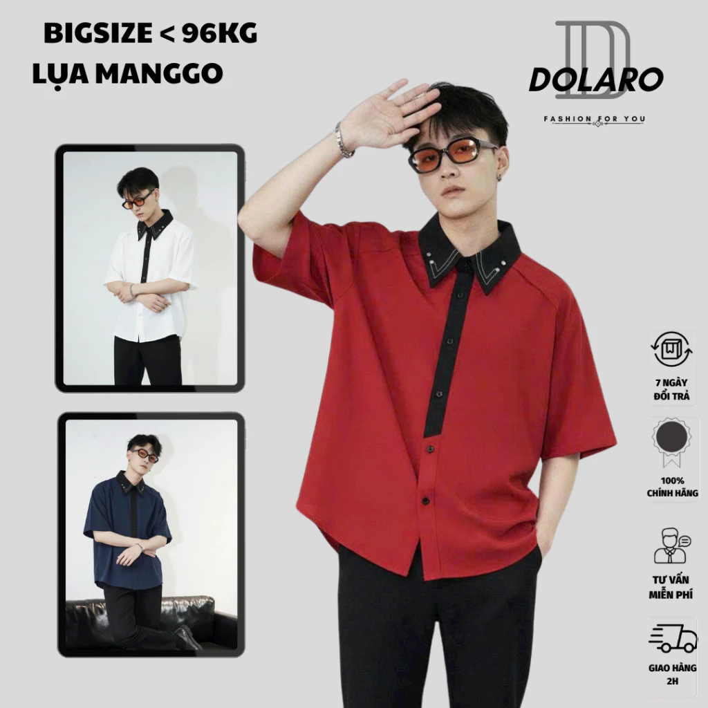Áo Sơ Mi Màu Đỏ DOLARO Chất Lụa Cao Cấp, Áo Sơ Mi Mang Tết Có BigSize cho người dưới 95kg