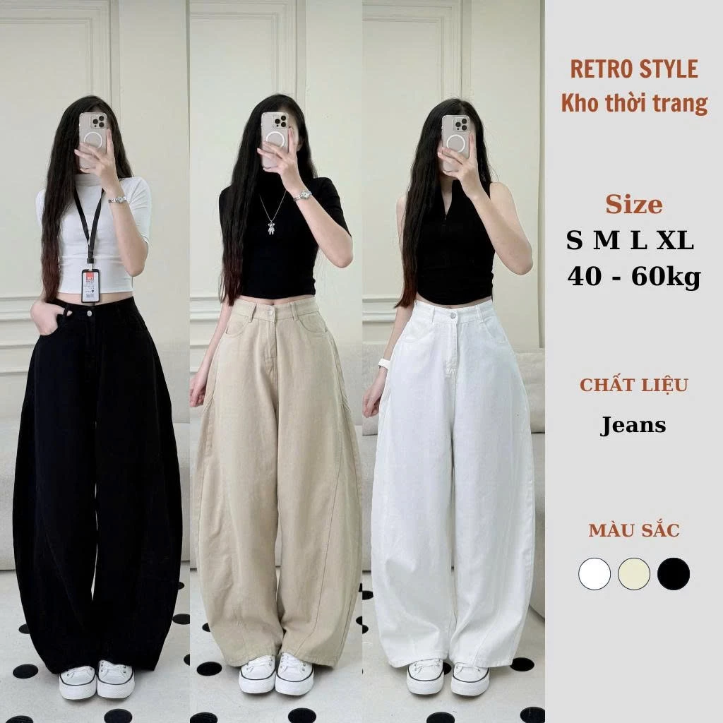 Quần jean nữ ống cong form rộng basic Retrostyle quần jean đi học đi làm Quanjean930
