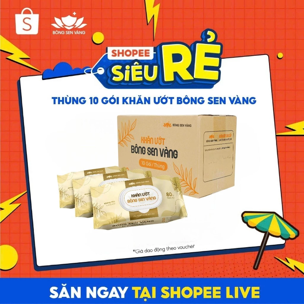 [Shopee Live] Khăn ướt Bông Sen Vàng (80 tờ/gói)