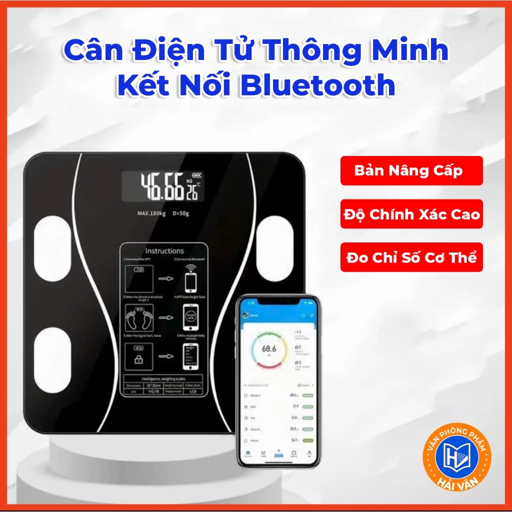 Cân Điện Tử Kết Nối Bluetooth  APP Điện Thoại Thông Minh Đo Chỉ Số Cơ Thể Độ Chính Xác Cao, Thiết Kế Tiện Dụng