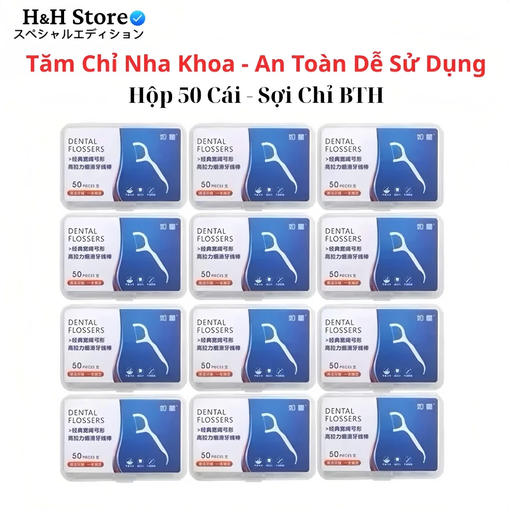 Combo 12 hộp 600 chiếc Tăm Chỉ Nha Khoa An Toàn Dễ Sử Dụng Sợi Chỉ BTH