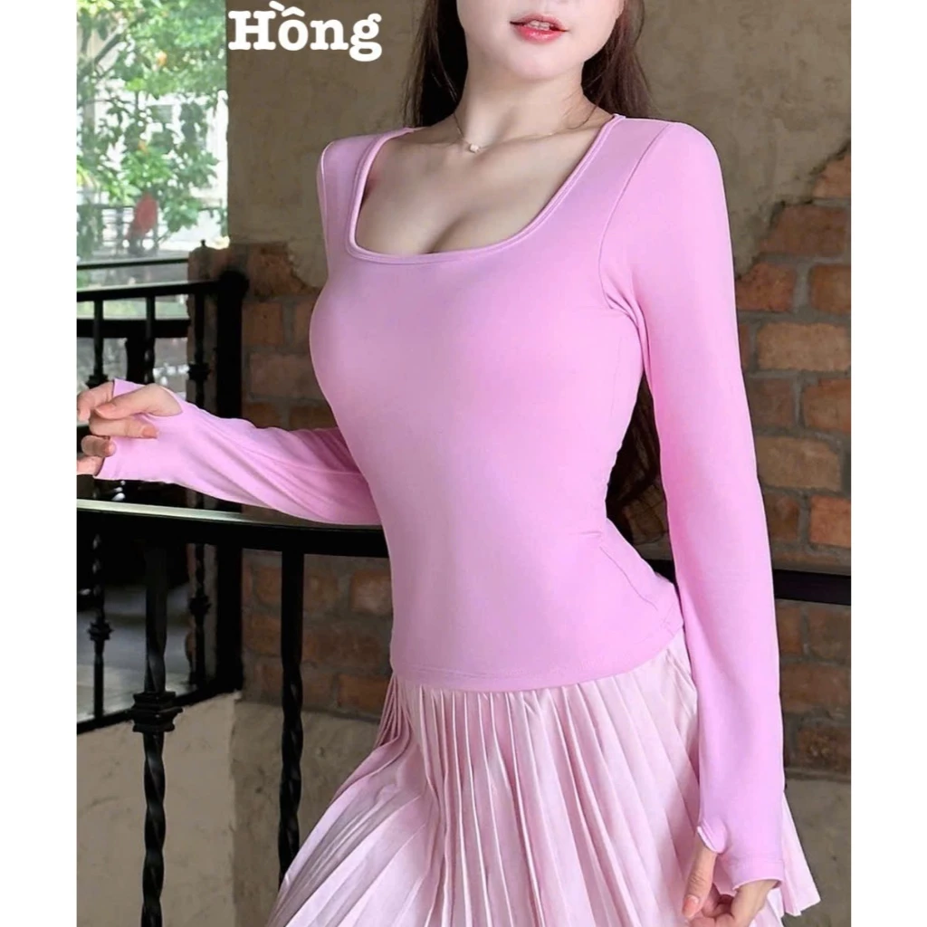 Áo Thể Thao Nữ Tay Dài Xỏ Ngón TD1 Có Kèm Mút Lót Đi Tập Pickleball, Gym, Yoga Tôn Dáng