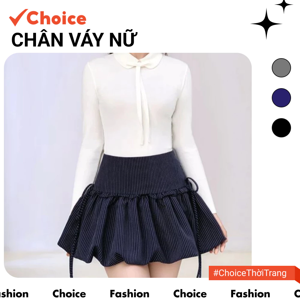 [Choice] Chân Váy Nữ Bí FA1-2711-834 Kẻ Nhỏ, Buộc Nơ 2 Bên, Có Khoá Kéo Bên Hông Phong Cách Tiểu Thư