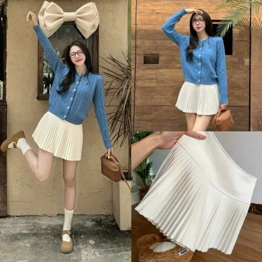 Chân váy dạ dập ly nhỏ dáng chữ A cạp cao chuẩn form tôn dáng Joolate 579_P0k39