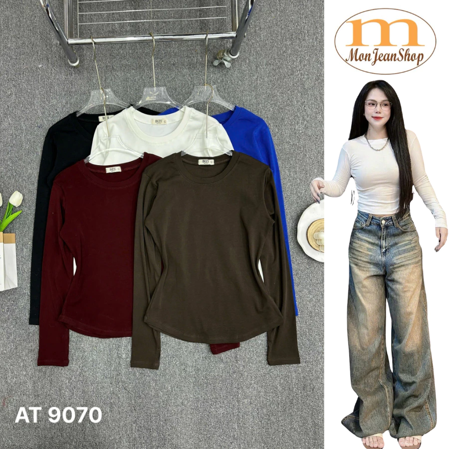 Áo Tay Dài Cổ Tròn Trơn Basic – Form To Chuẩn Bigsize, Chất Cotton Borip Thoáng Mát AT9070