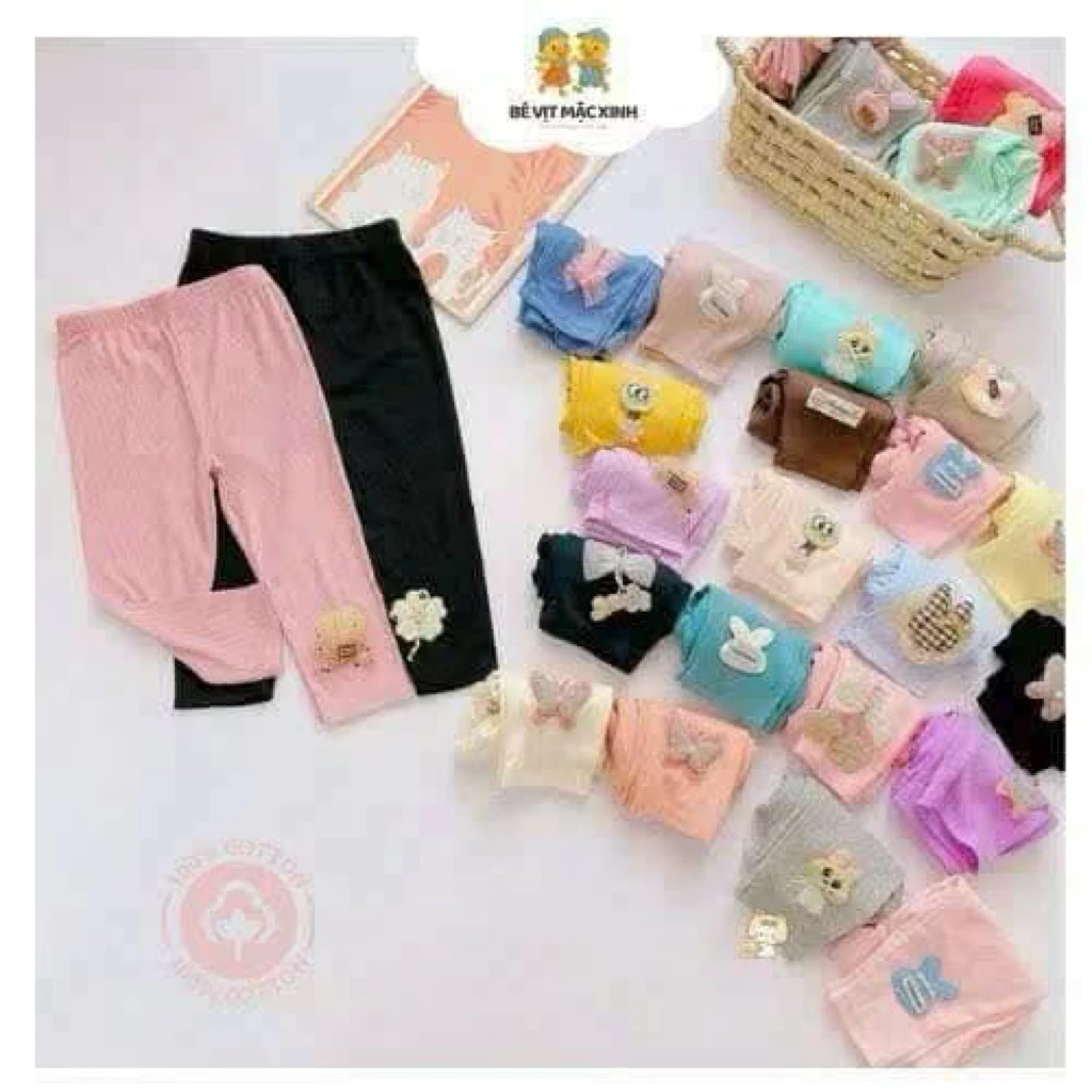 Quần legging dài tăm đẹp gắn hình xinh yêu cho bé gái 8-18kg